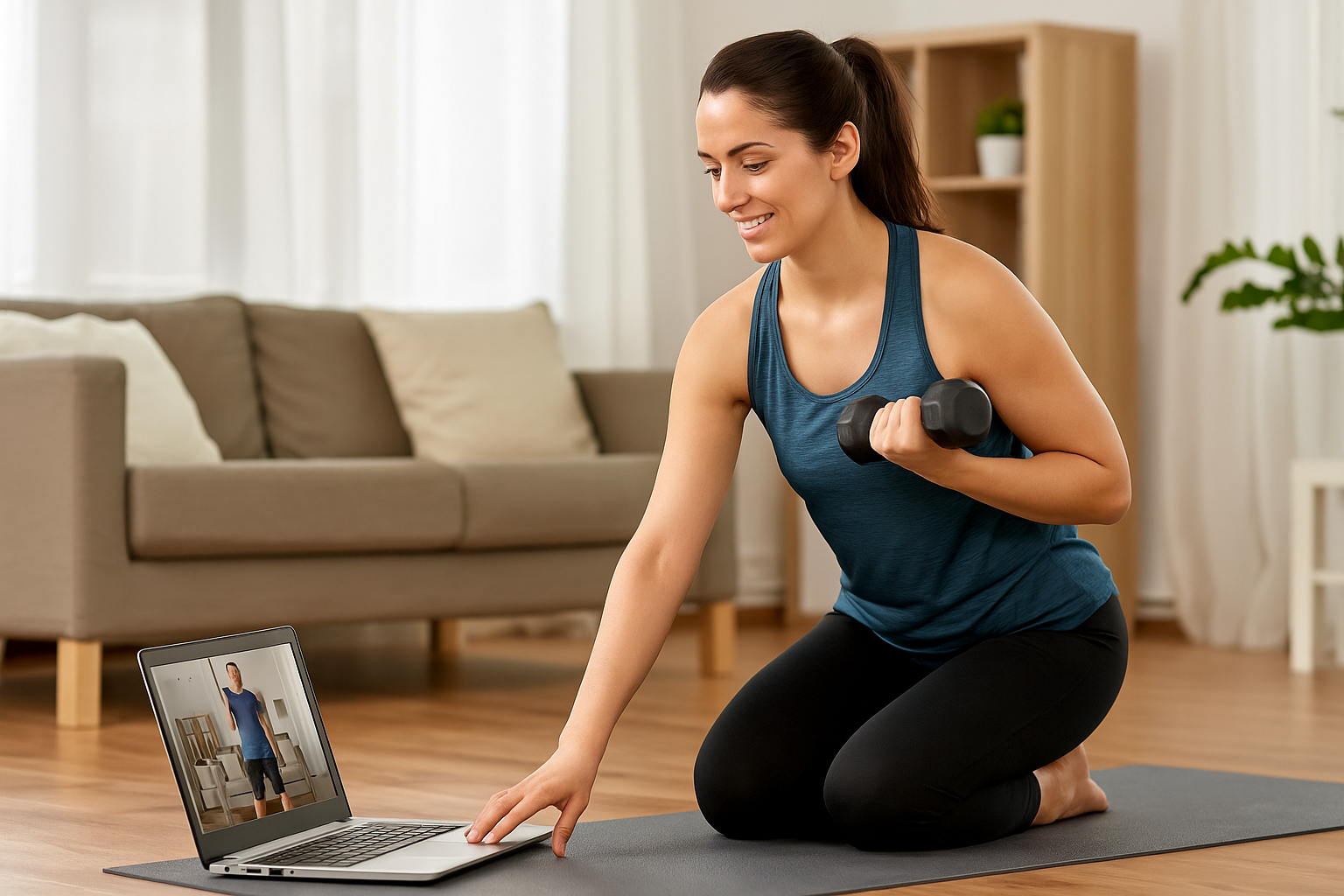 Personal Online Trainer: How Fitness Became Easy for Busy Lifestyles 3 ="virtual personal trainer guiding home workout on video call"